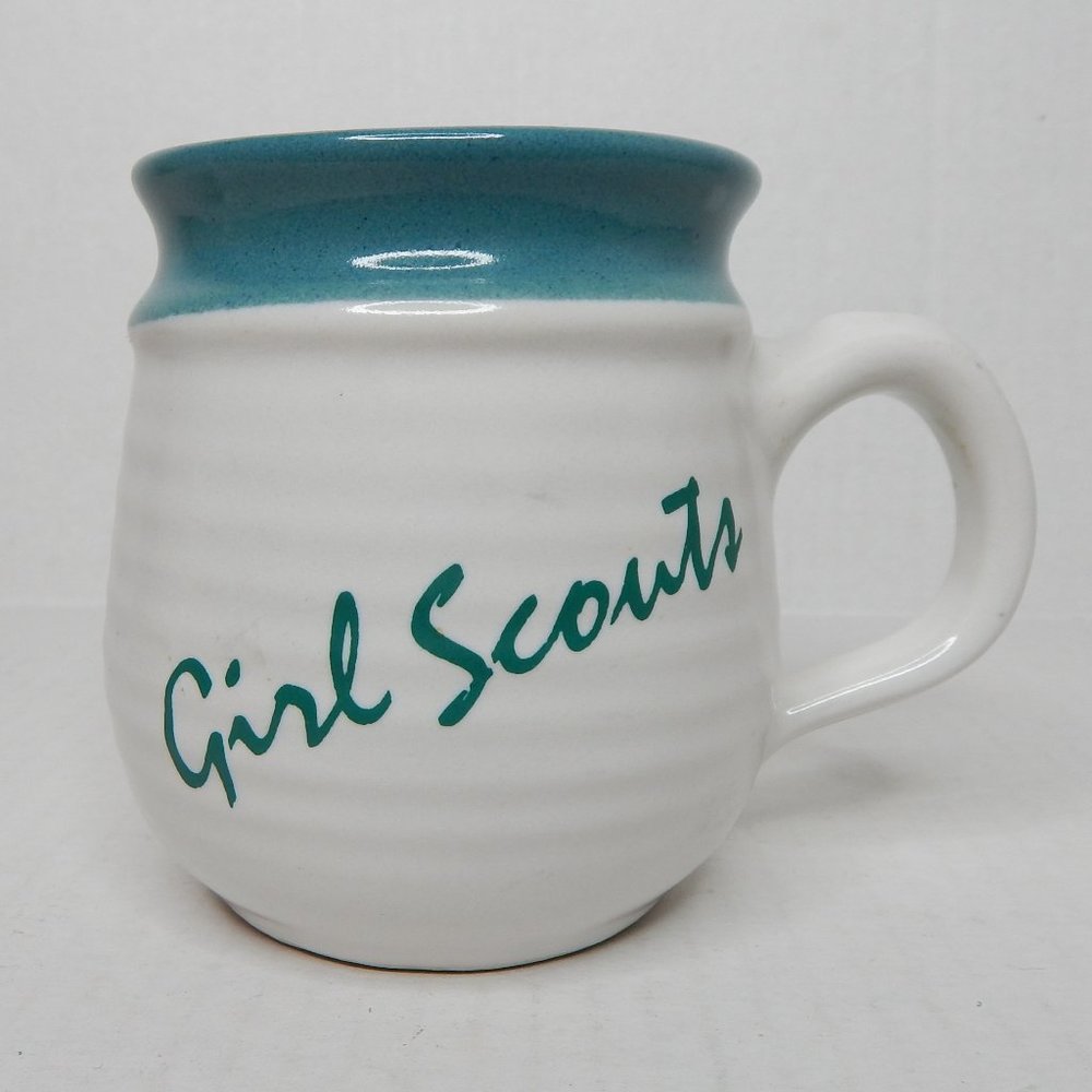Vintage Girl Scouts Coffee Tee Cocoa Mug White with Green Rim Made USA